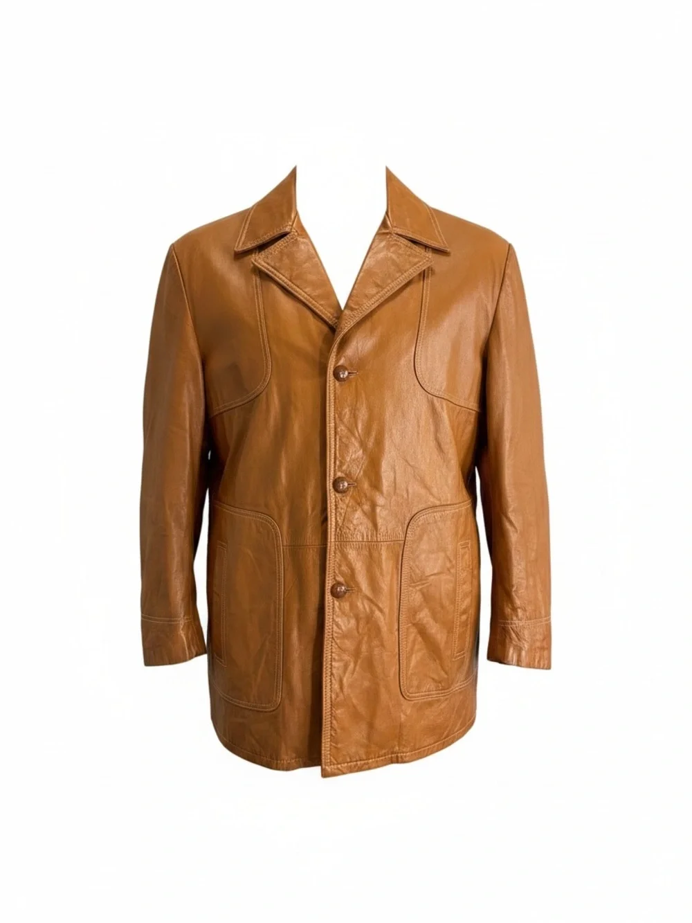 Men's Chestnut Leather Button-Front Coat